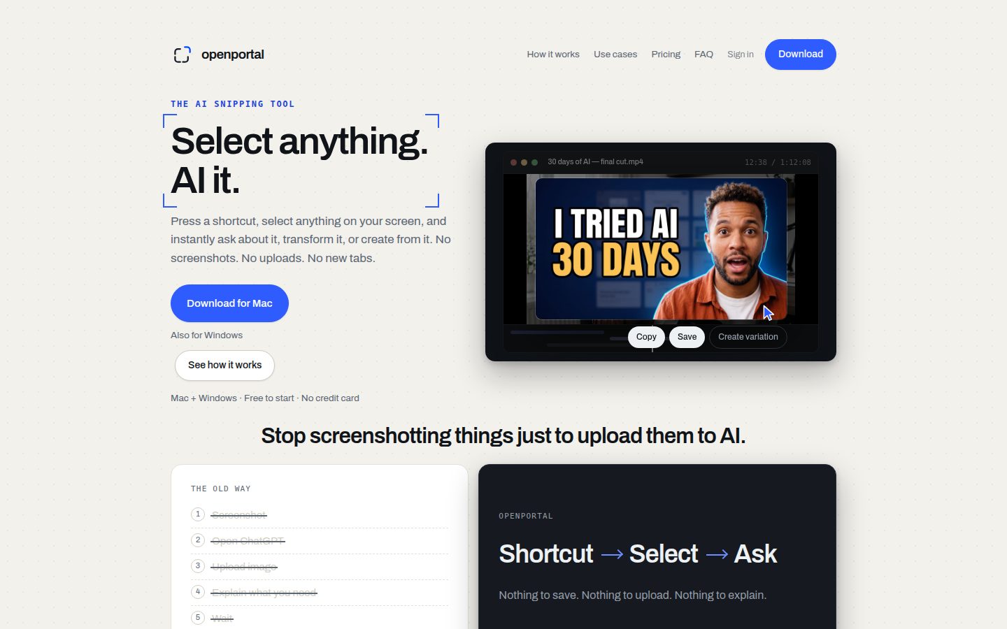 Screenshot of the public Open Portal homepage