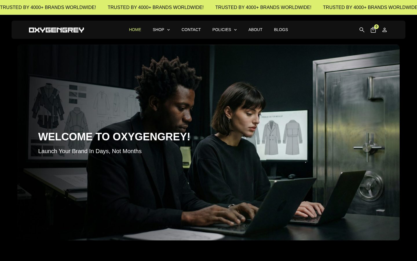 Screenshot of the public Oxygengrey homepage