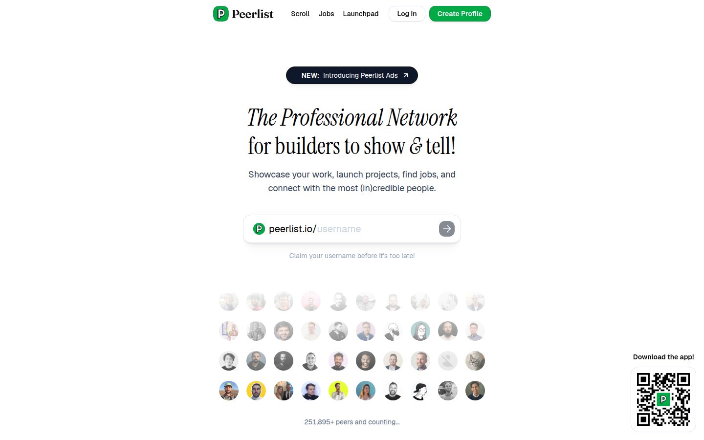 Screenshot of the public Peerlist homepage