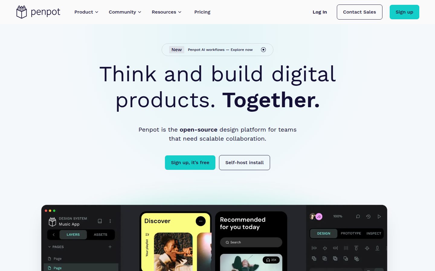 Screenshot of the public Penpot homepage