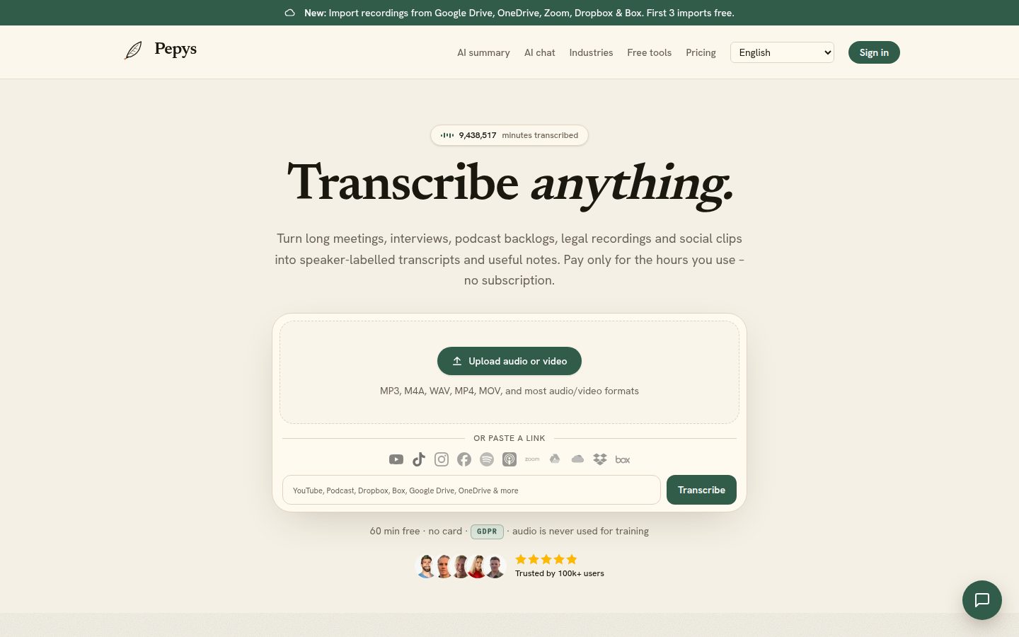Screenshot of the public Pepys homepage