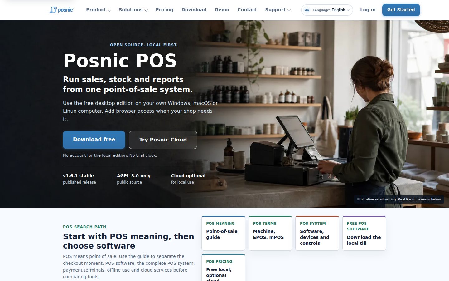 Screenshot of the public Posnic homepage