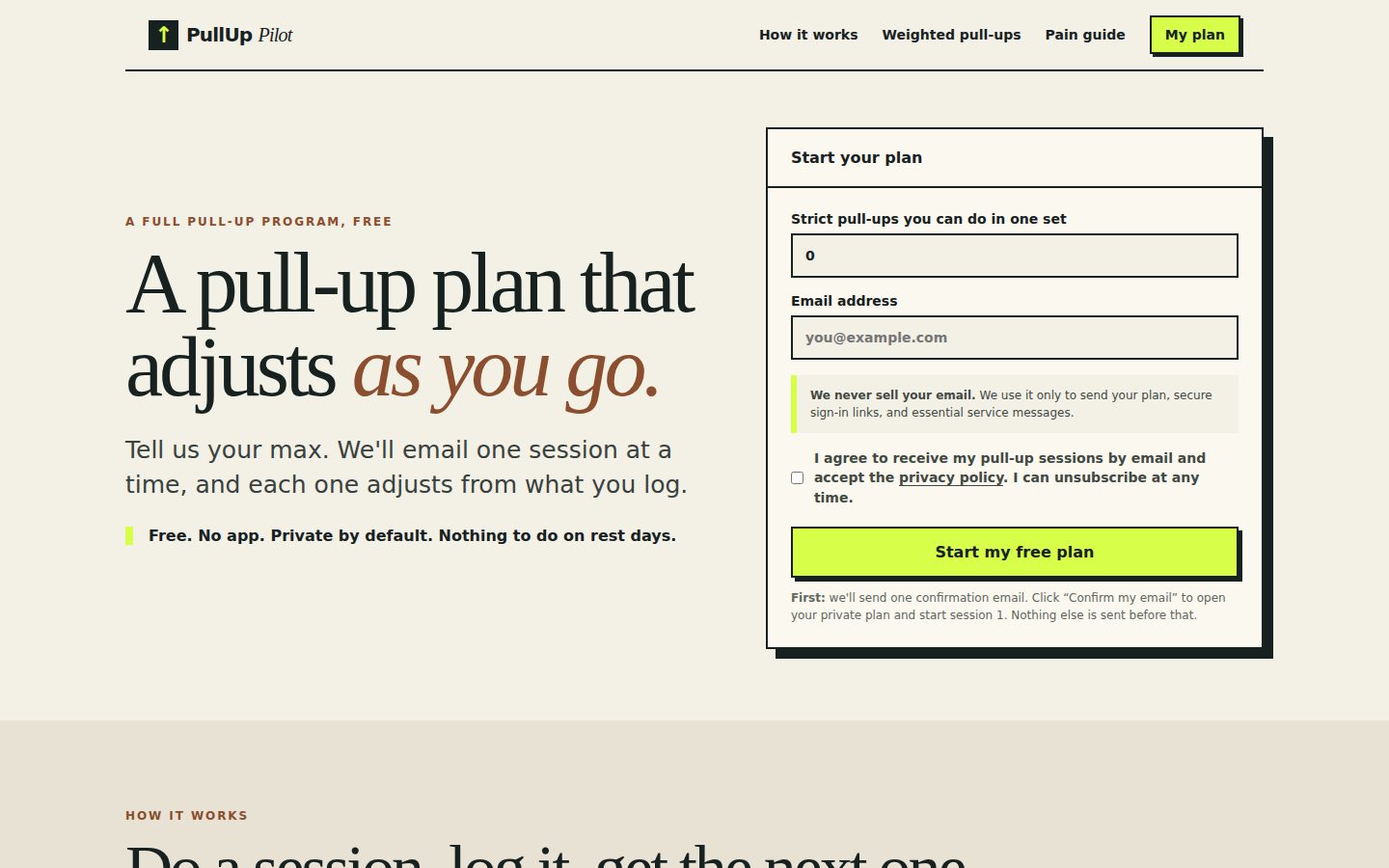 Screenshot of the public PullUp Pilot homepage