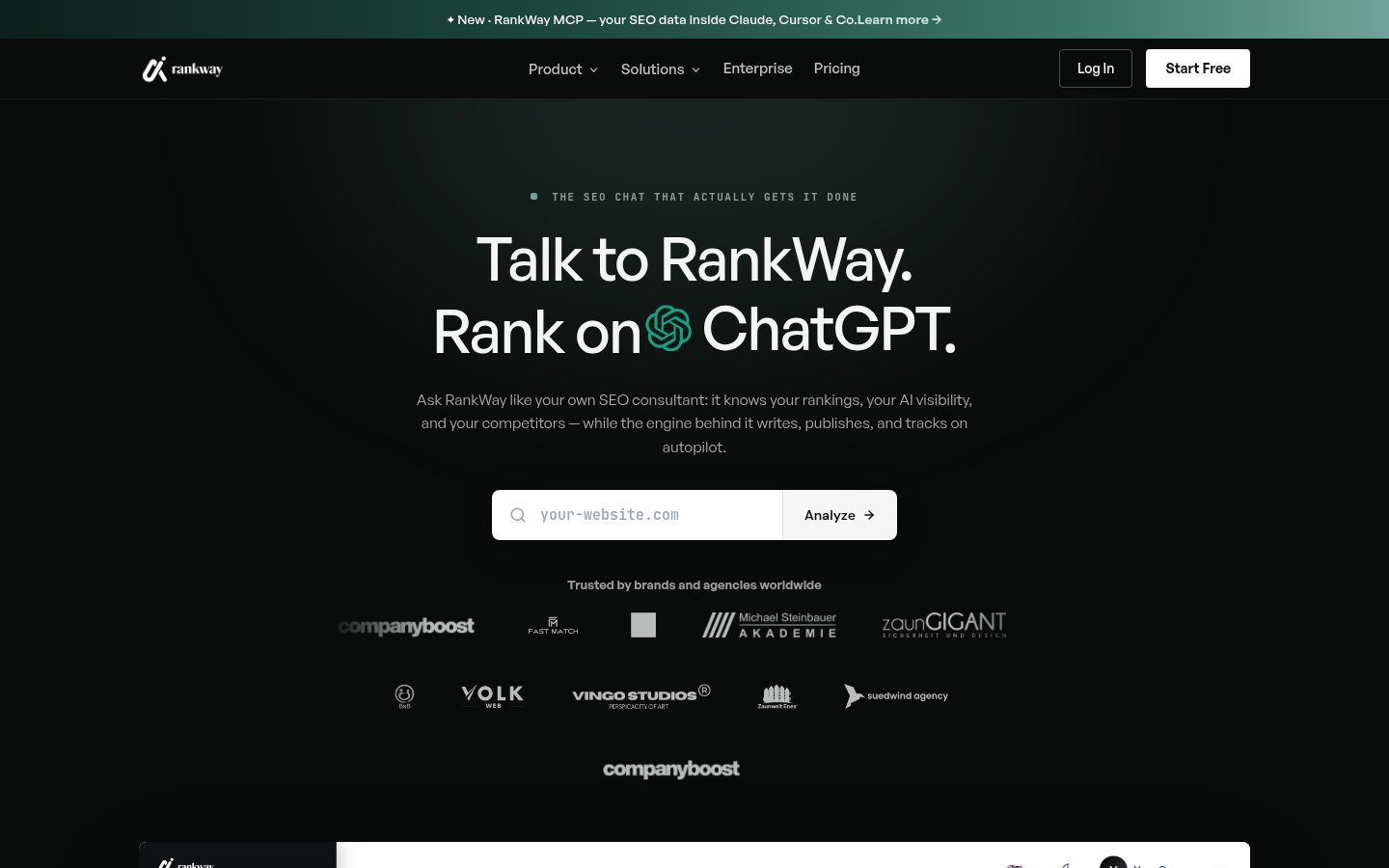 Screenshot of the public RankWay homepage