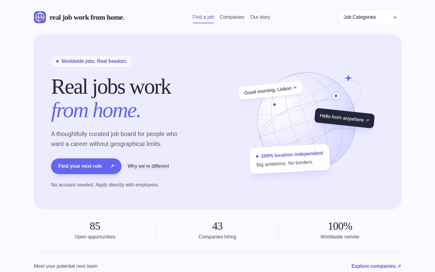 Screenshot of the public Real Job Work From Home homepage