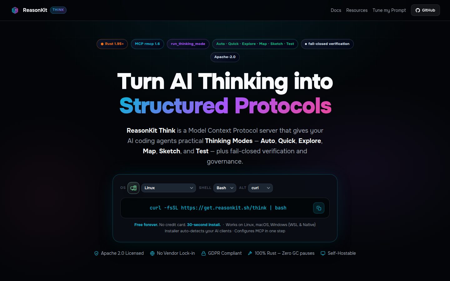 Screenshot of the public ReasonKit homepage