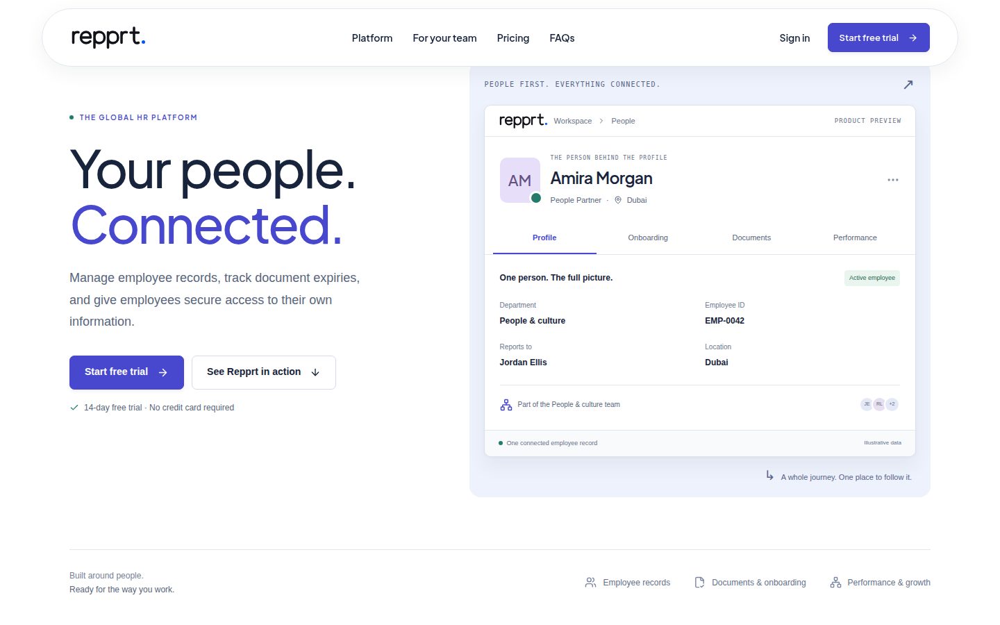 Screenshot of the public Repprt homepage