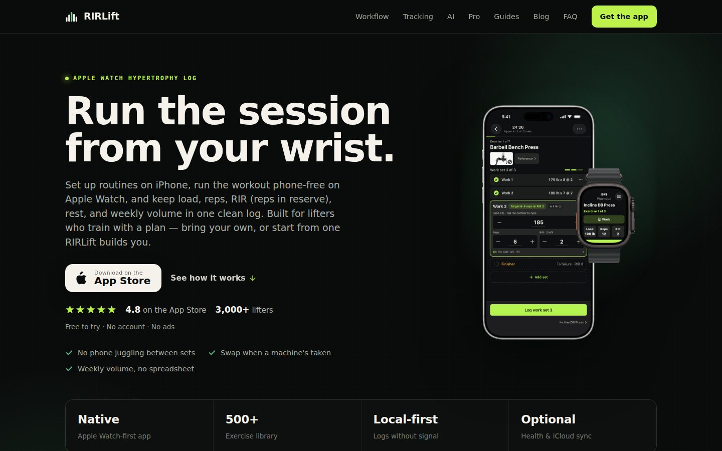 Screenshot of the public RIRLift homepage