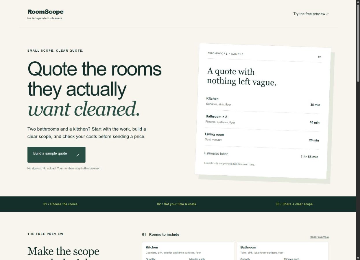 Screenshot of the public RoomScope homepage