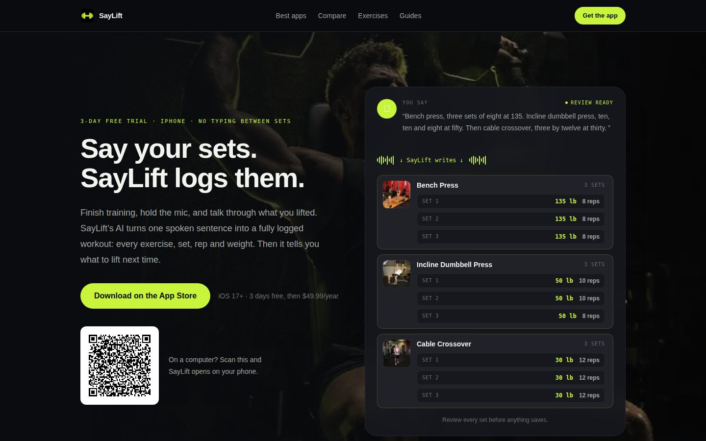 Screenshot of the public SayLift homepage
