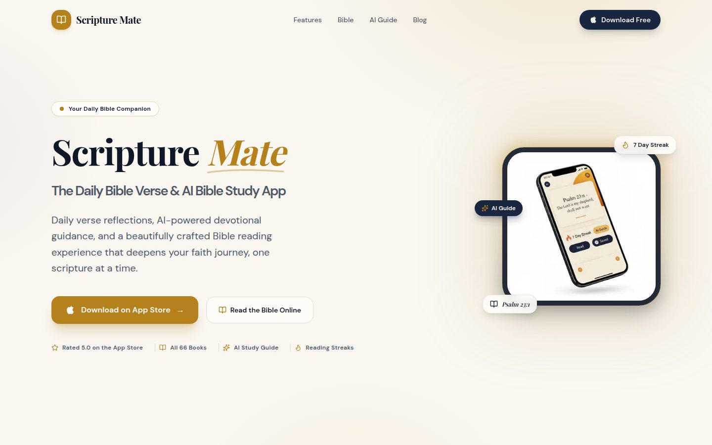 Screenshot of the public Scripture Mate homepage