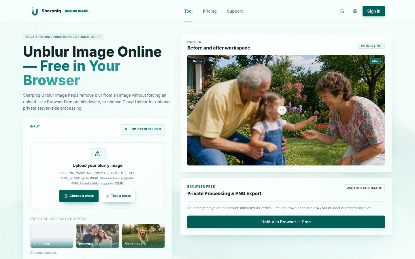 Screenshot of the public Sharpniq homepage