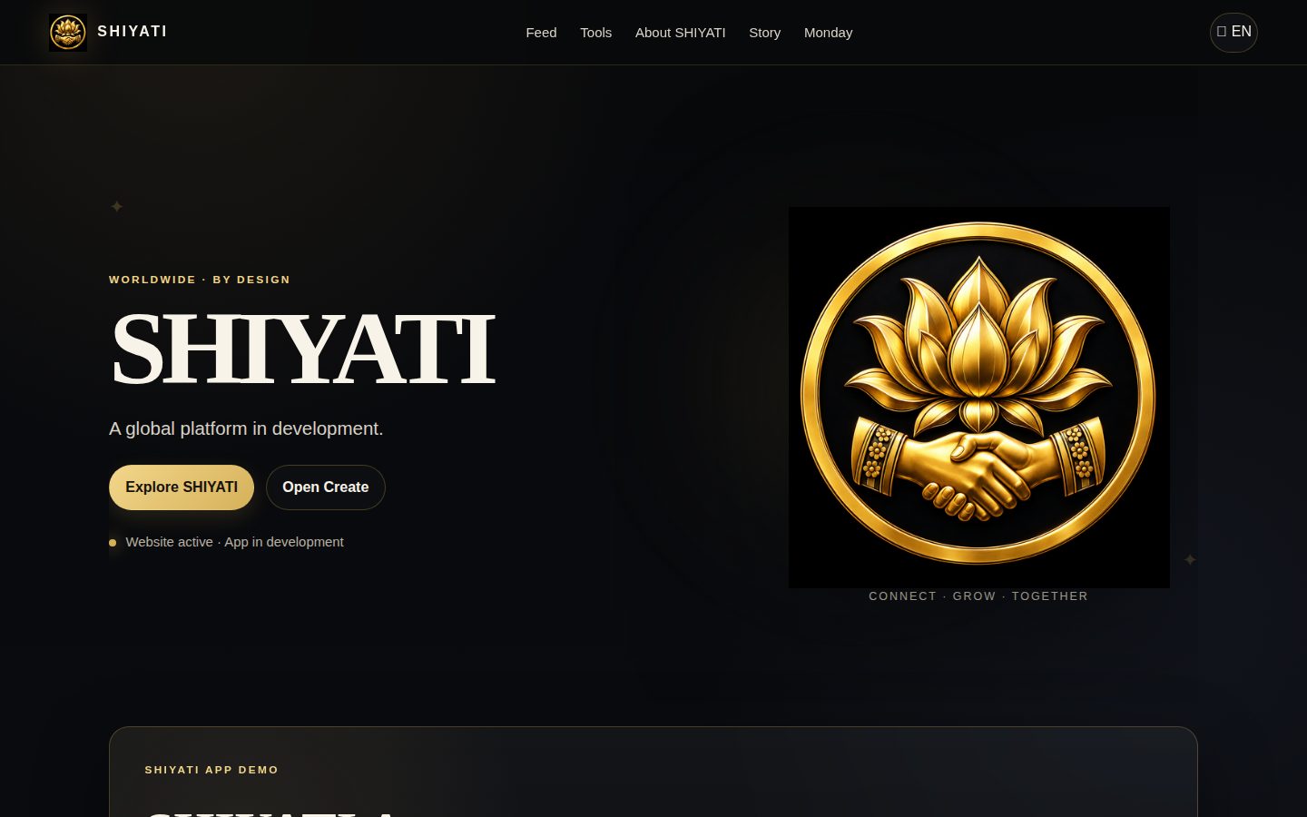Screenshot of the public SHIYATI homepage