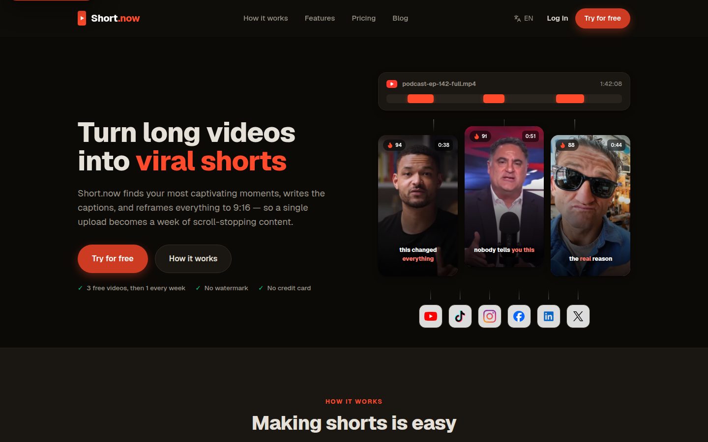 Screenshot of the public Short.now homepage