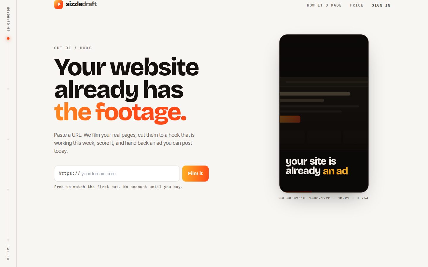 Screenshot of the public sizzledraft homepage
