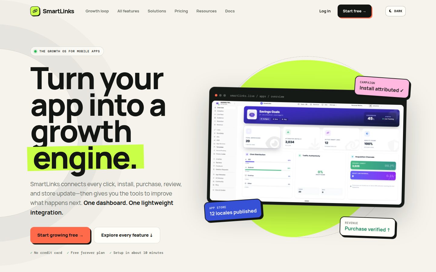 Screenshot of the public SmartLinks homepage
