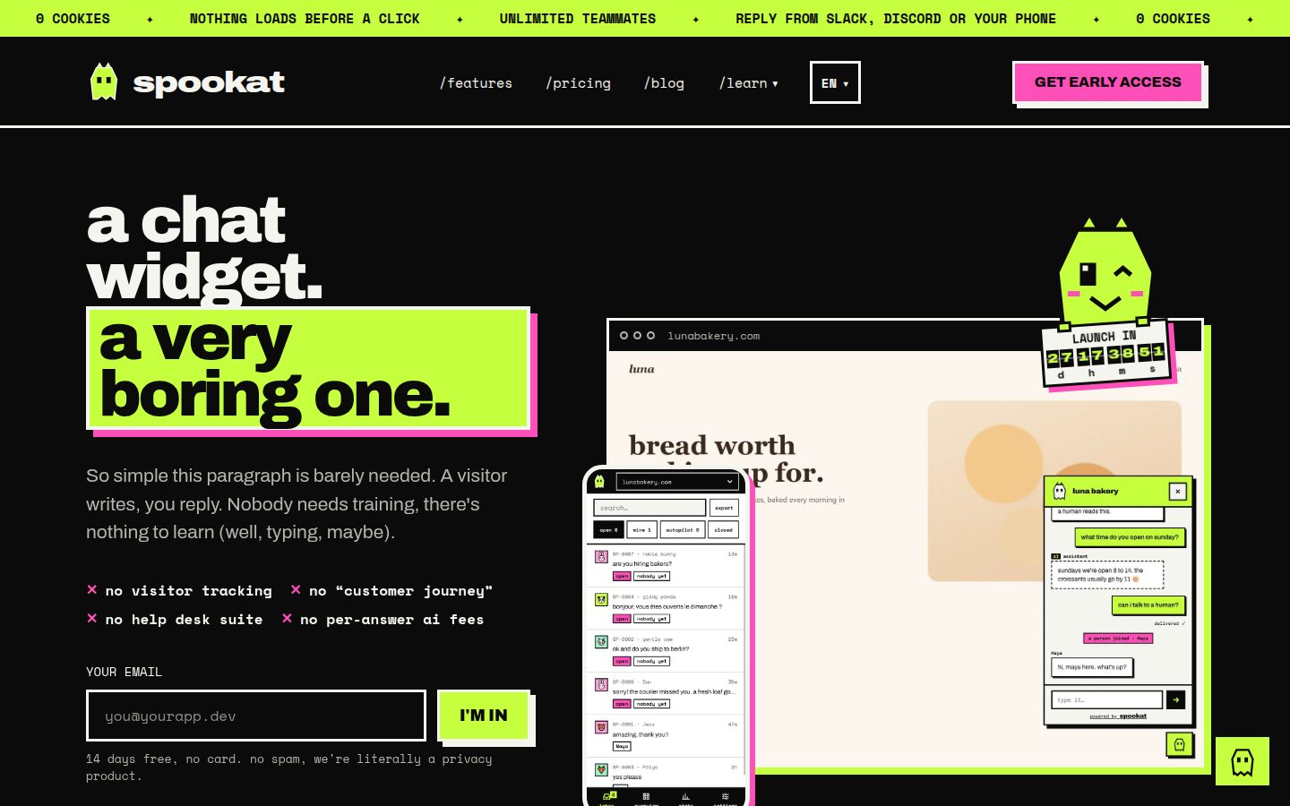 Screenshot of the public Spookat homepage
