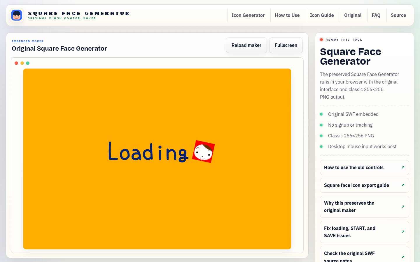 Screenshot of the public Square Face Generator homepage