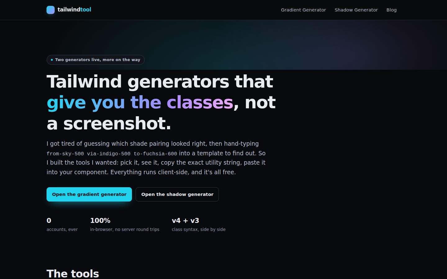 Screenshot of the public TailwindTool homepage