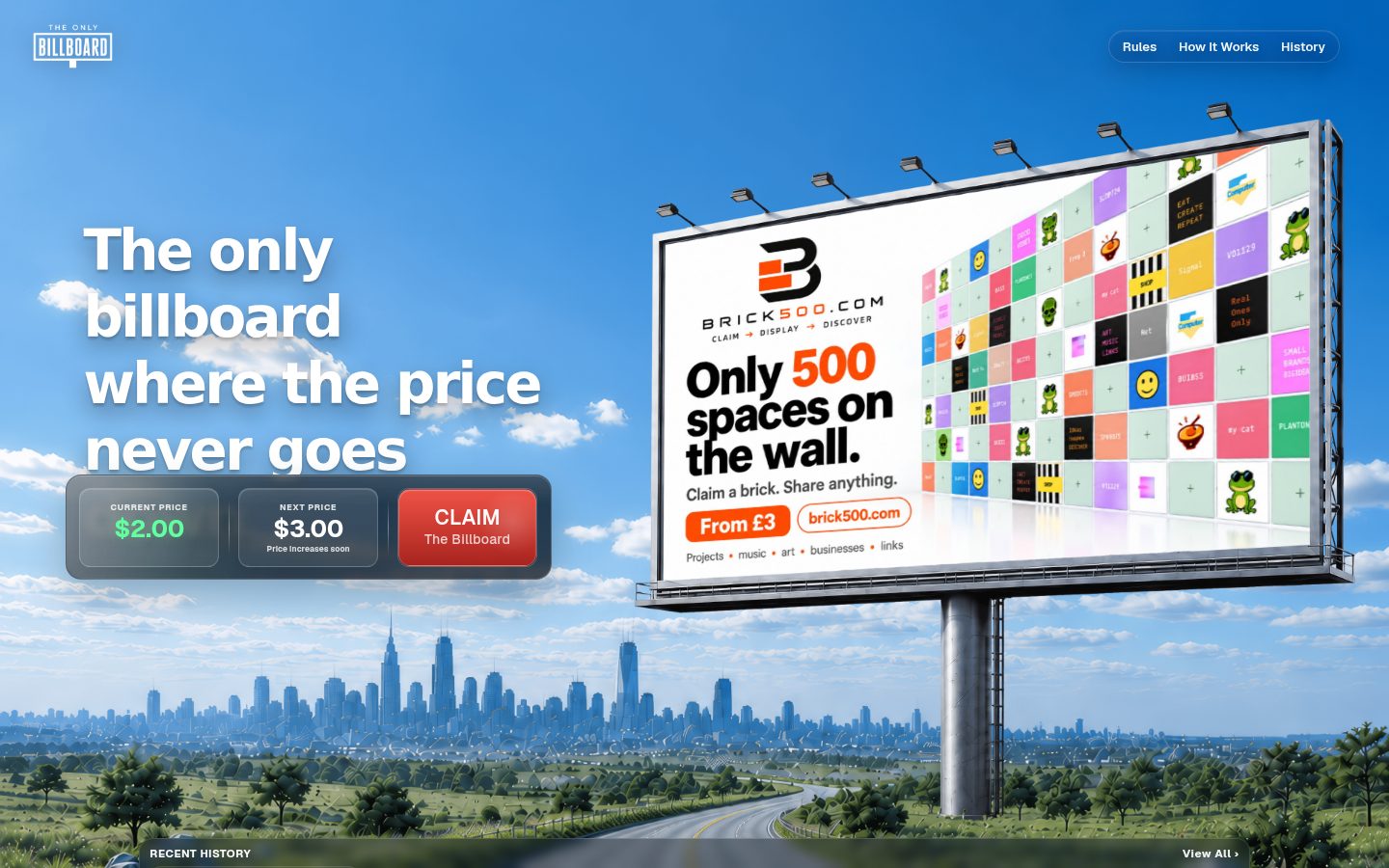 Screenshot of the public theonlybillboard.com homepage