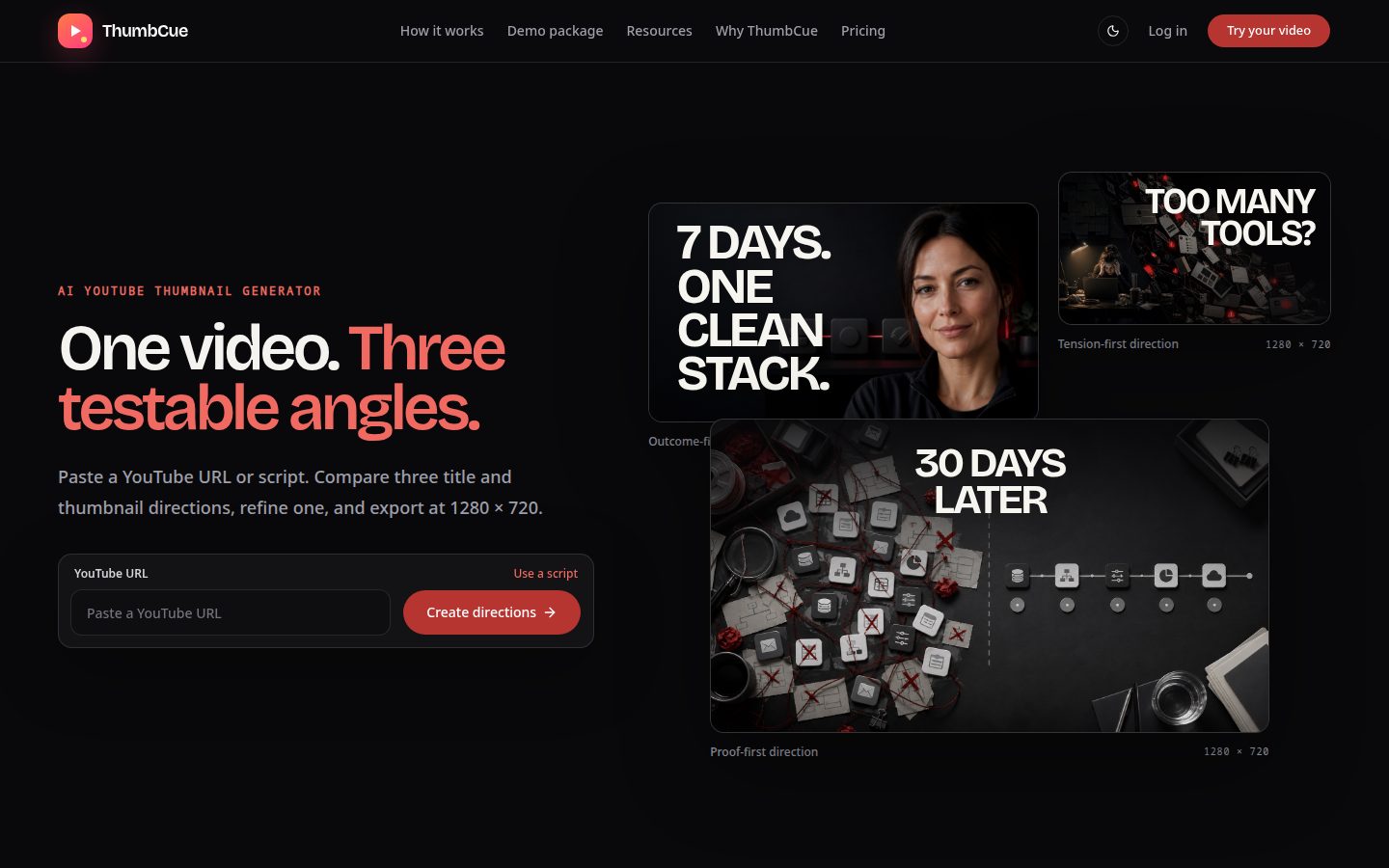 Screenshot of the public ThumbCue homepage