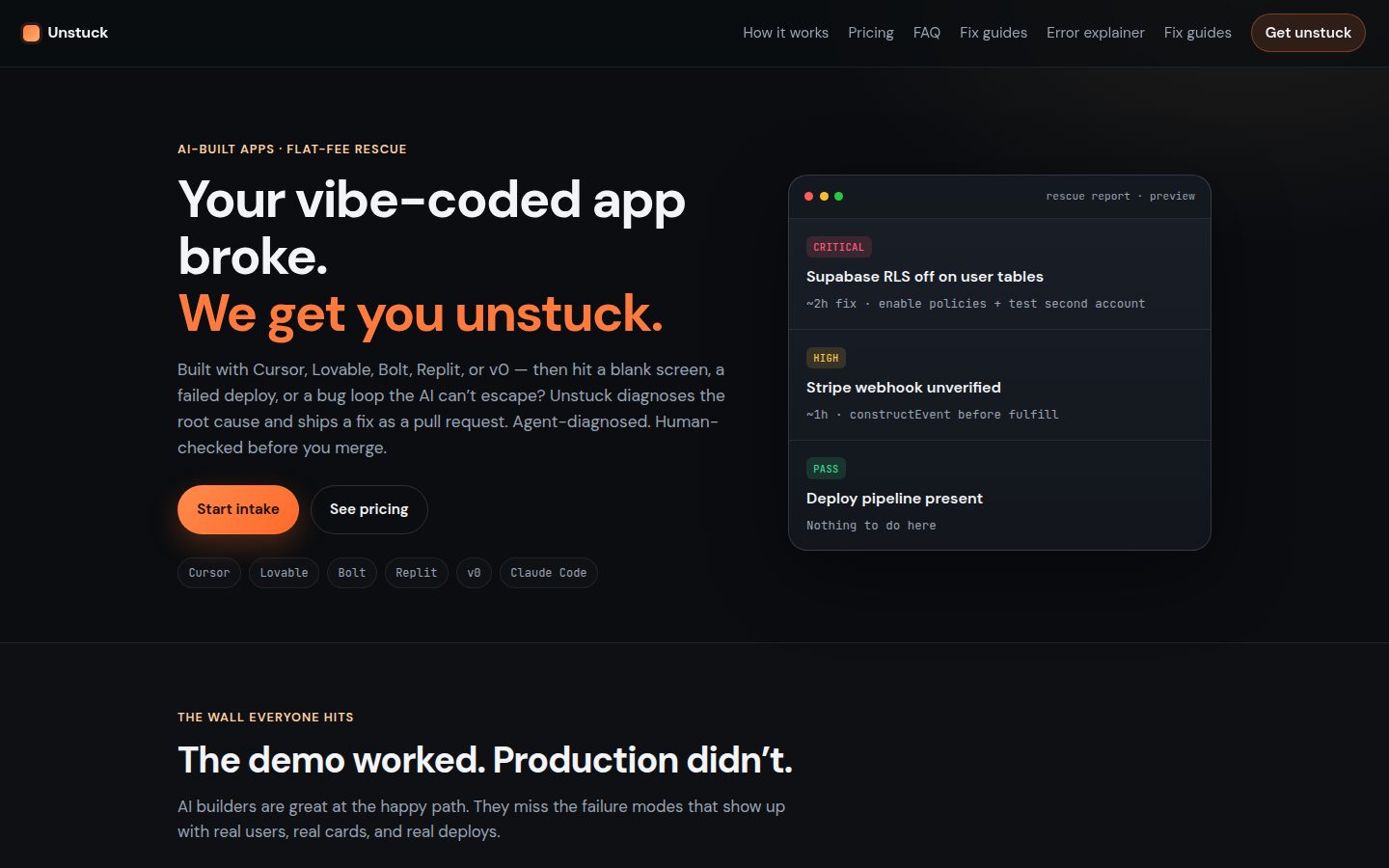 Screenshot of the public Unstuck homepage