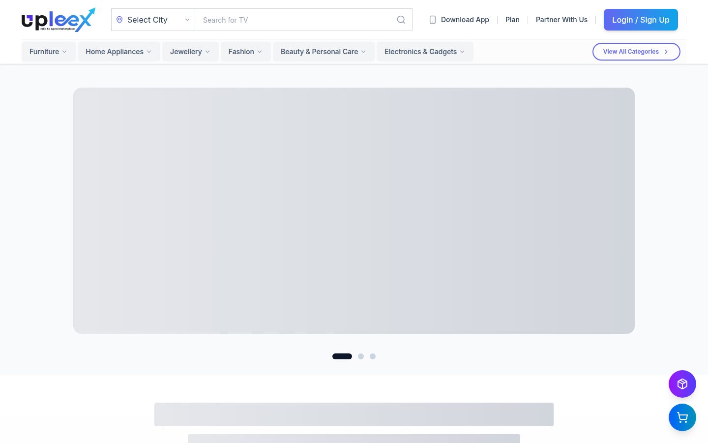 Screenshot of the public Upleex - Rental Marketplace homepage