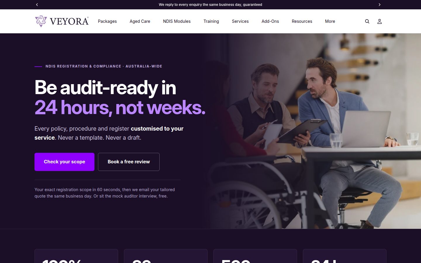 Screenshot of the public Veyora homepage