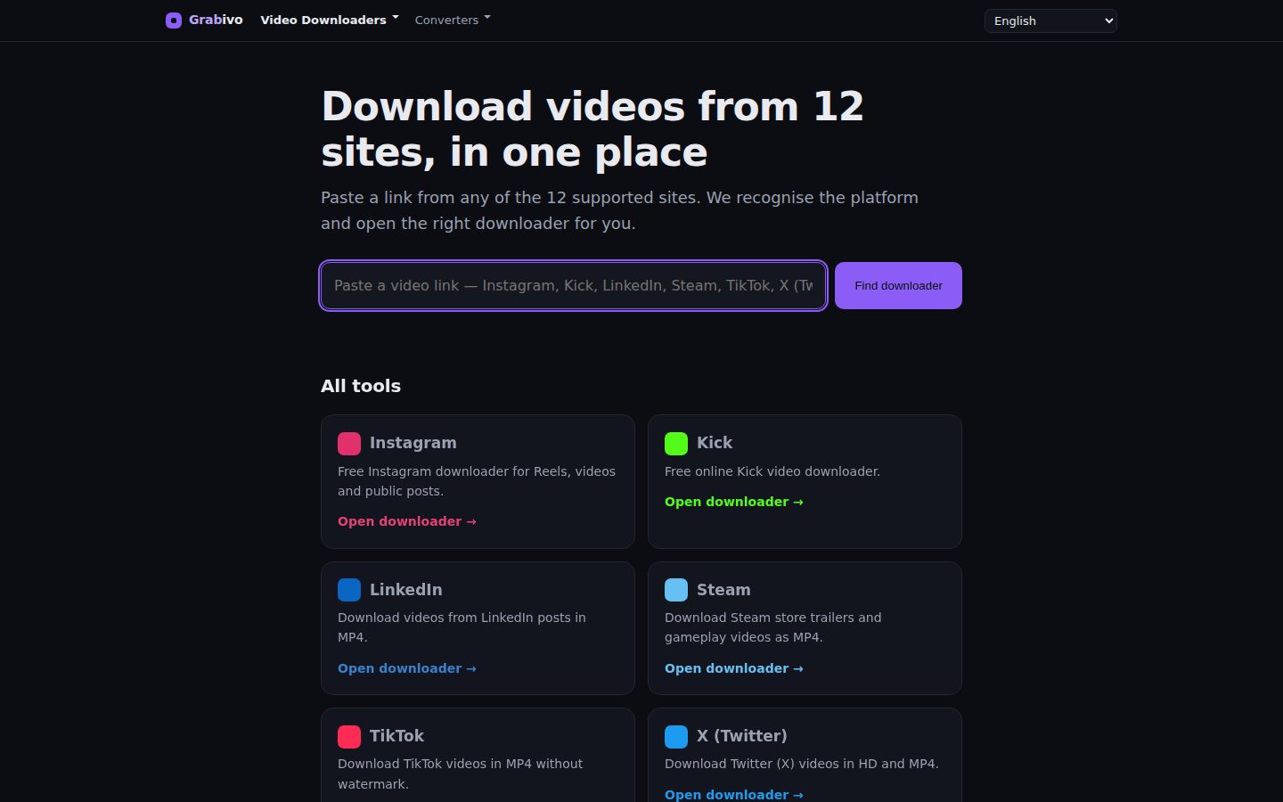 Screenshot of the public Video Downloader homepage