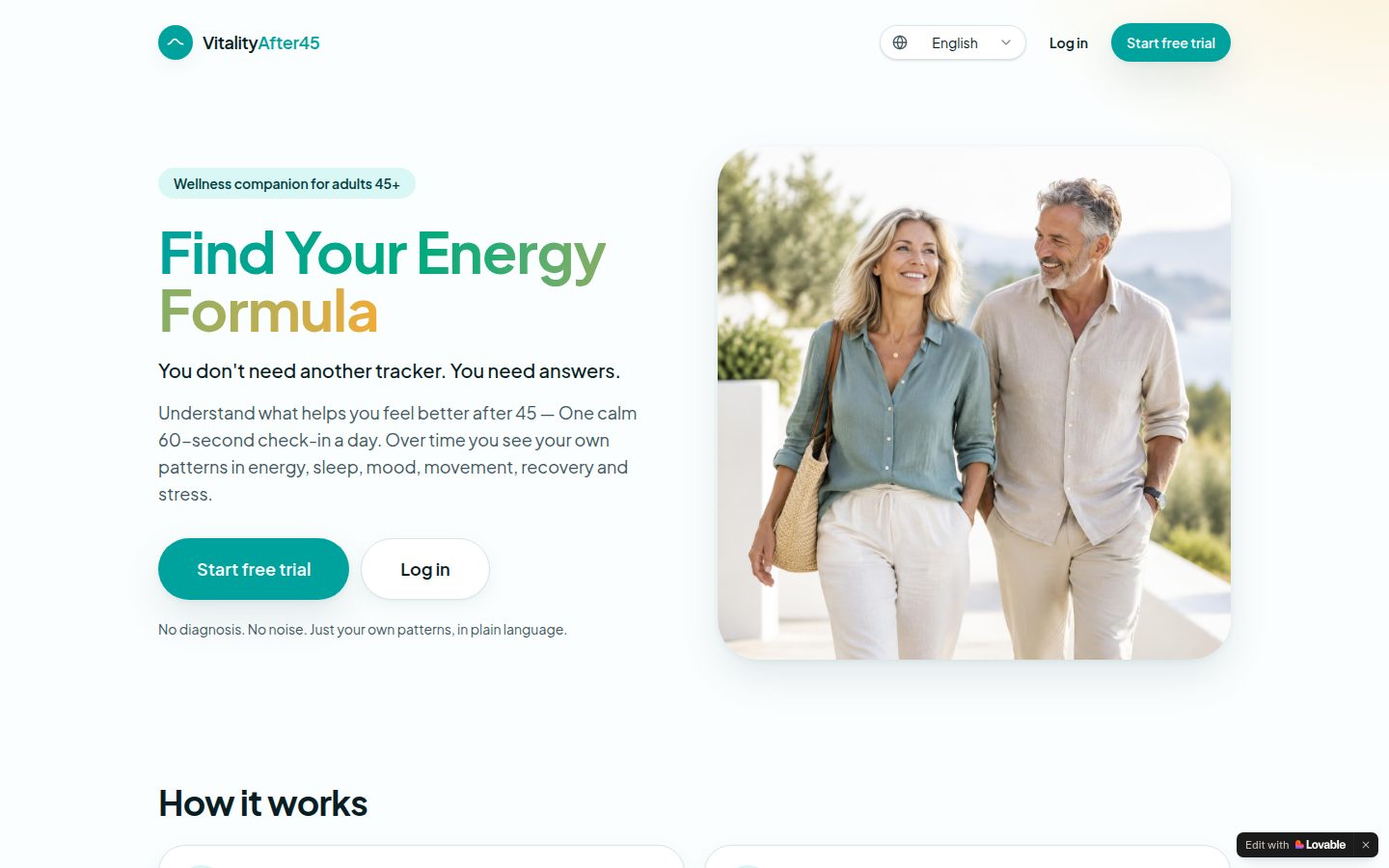 Screenshot of the public VitalityAfter45 homepage