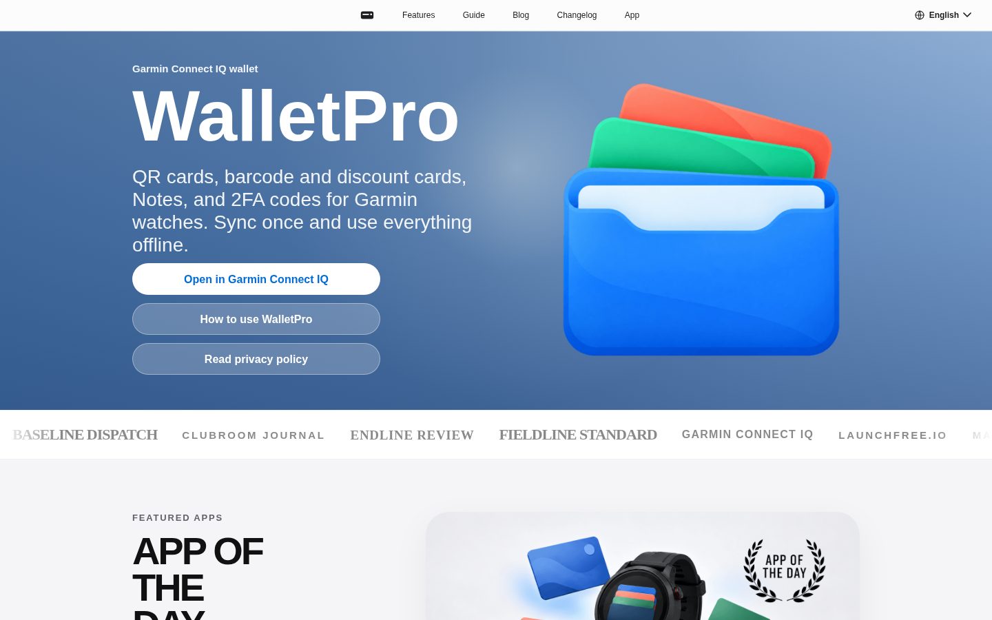 Screenshot of the public WalletPro homepage