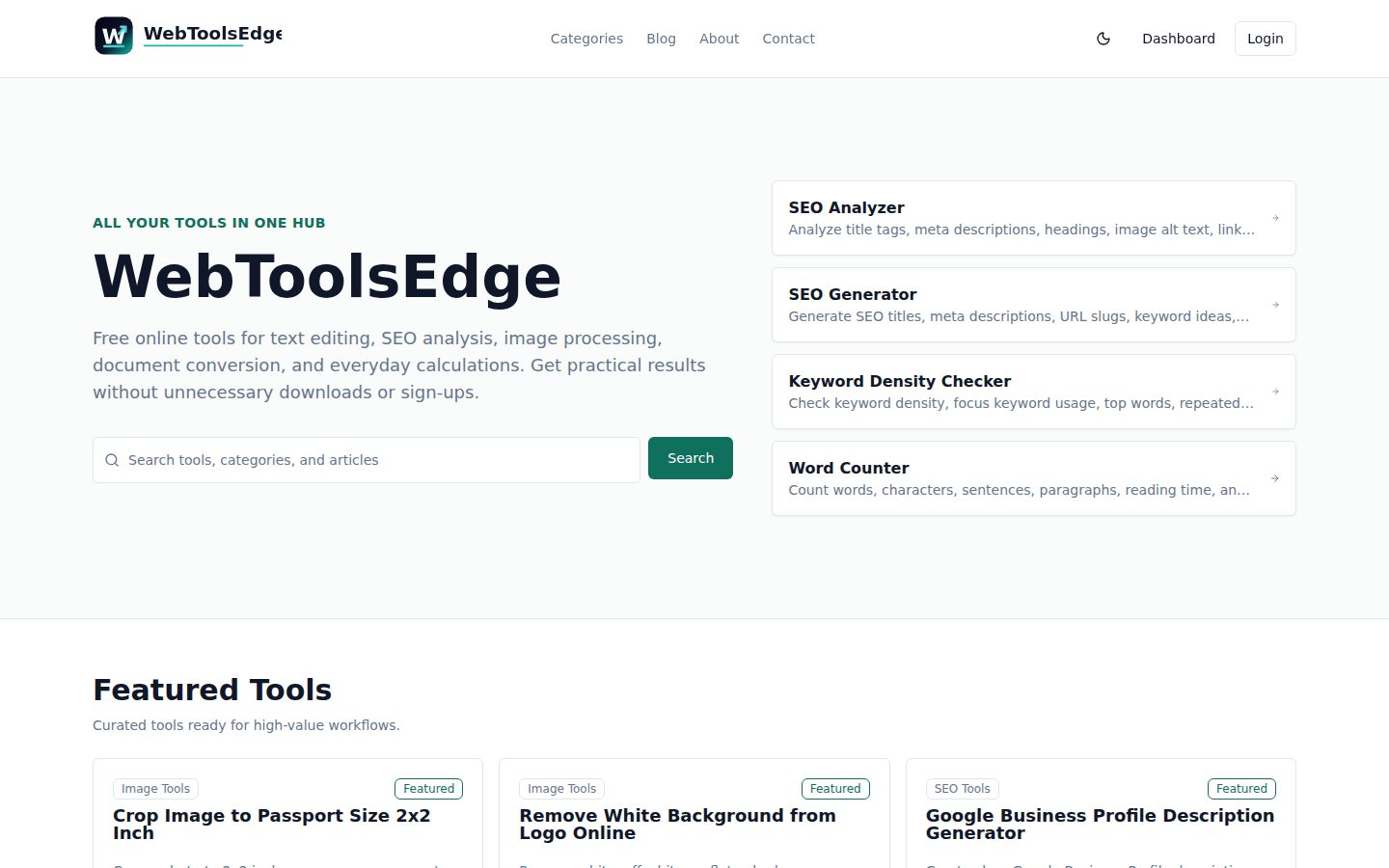 Screenshot of the public WebToolsEdge homepage