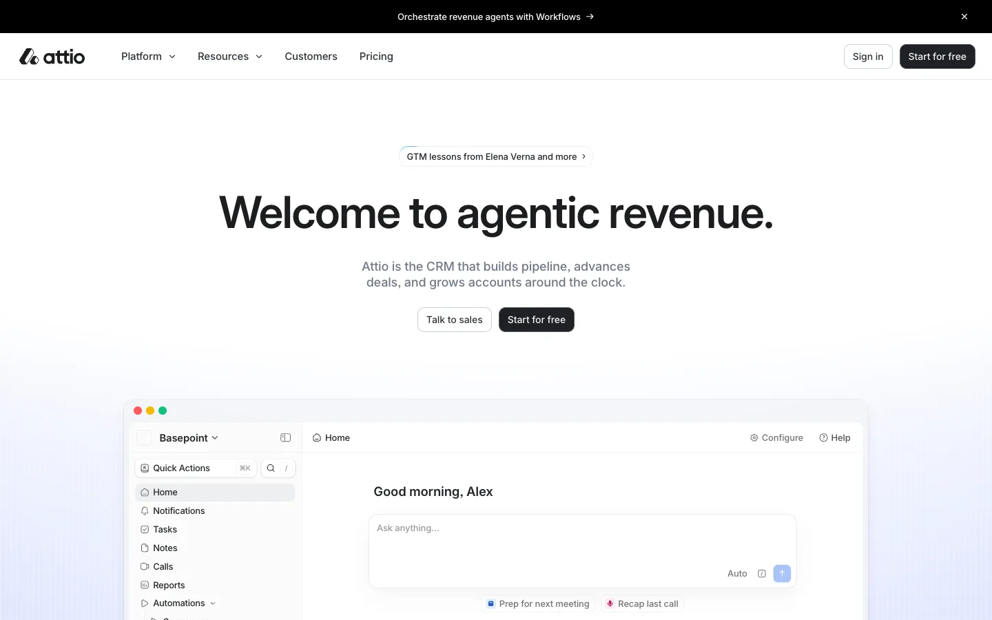Screenshot of the public Attio homepage