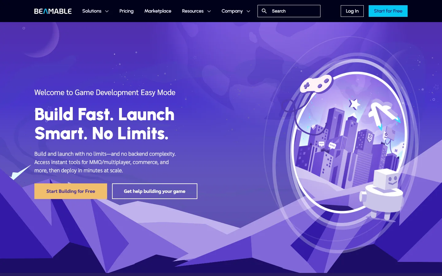 Screenshot of the public Beamable homepage
