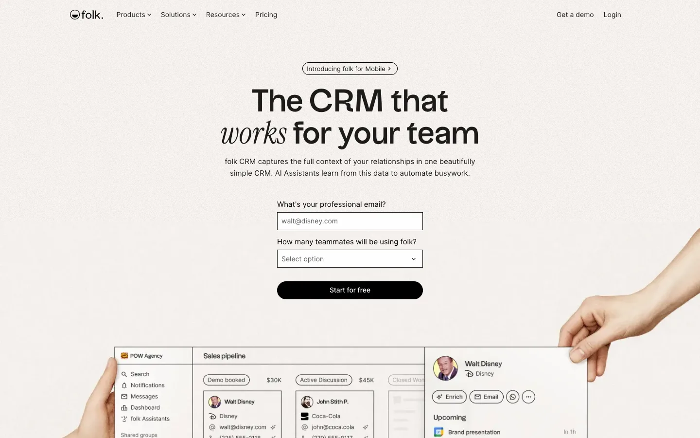 Screenshot of the public folk homepage