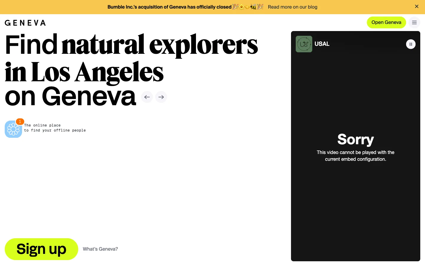 Screenshot of the public Geneva homepage