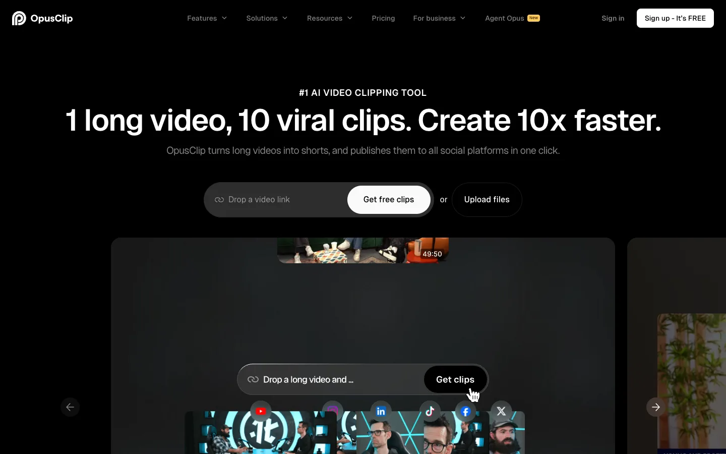 Screenshot of the public OpusClip homepage