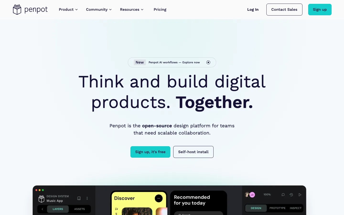 Screenshot of the public Penpot homepage