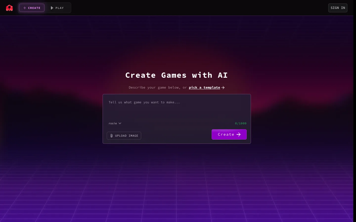 Screenshot of the public Rosebud AI homepage